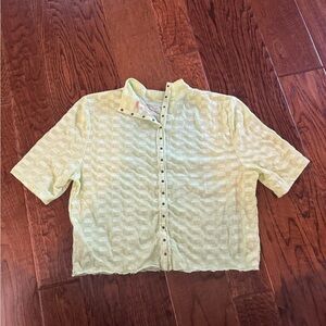 Free People Light Green Textured Snap-Front Cropped Shirt